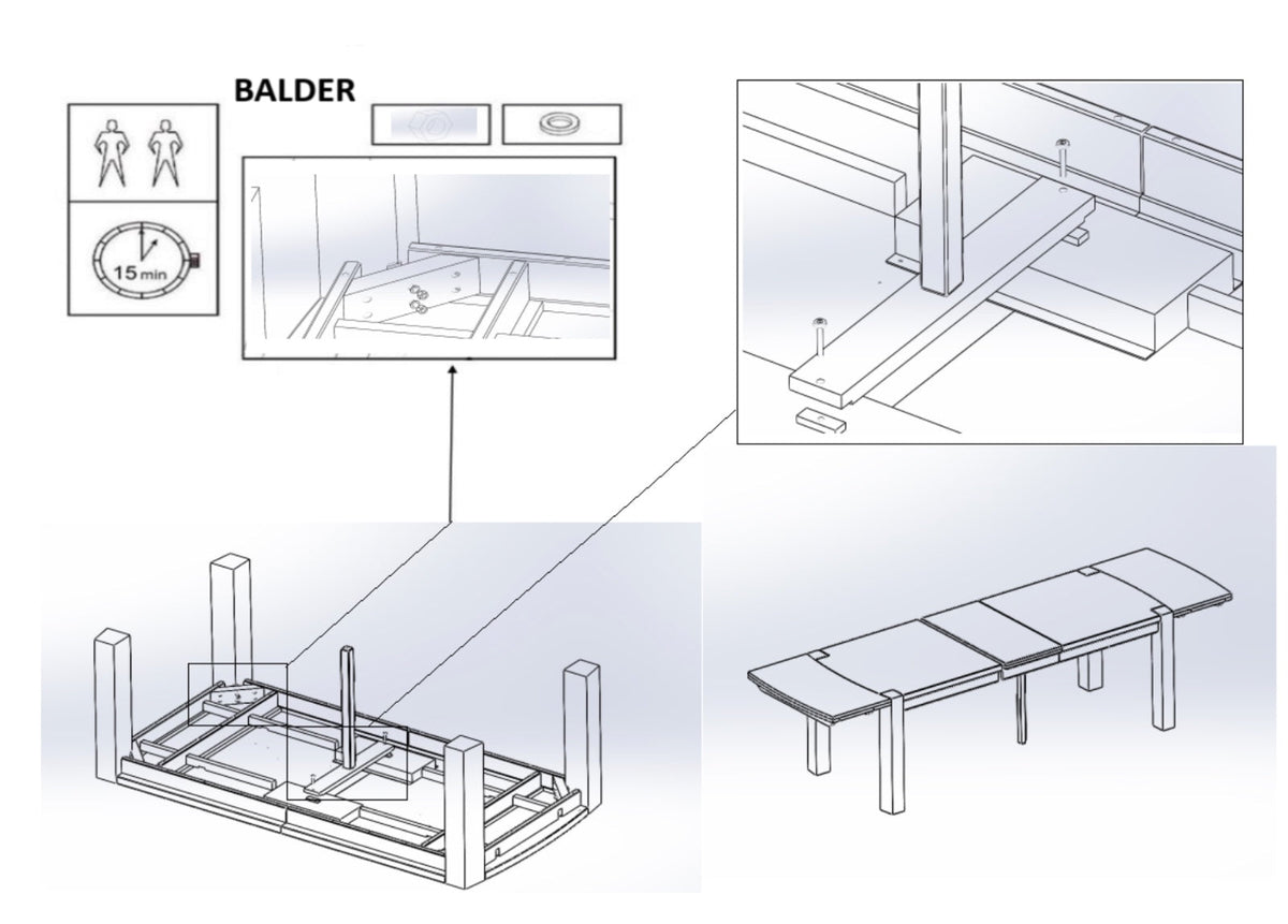 Table de salle à manger rectangulaire extensible en chêne BALDER jusqu'à 5 m | VESKOR