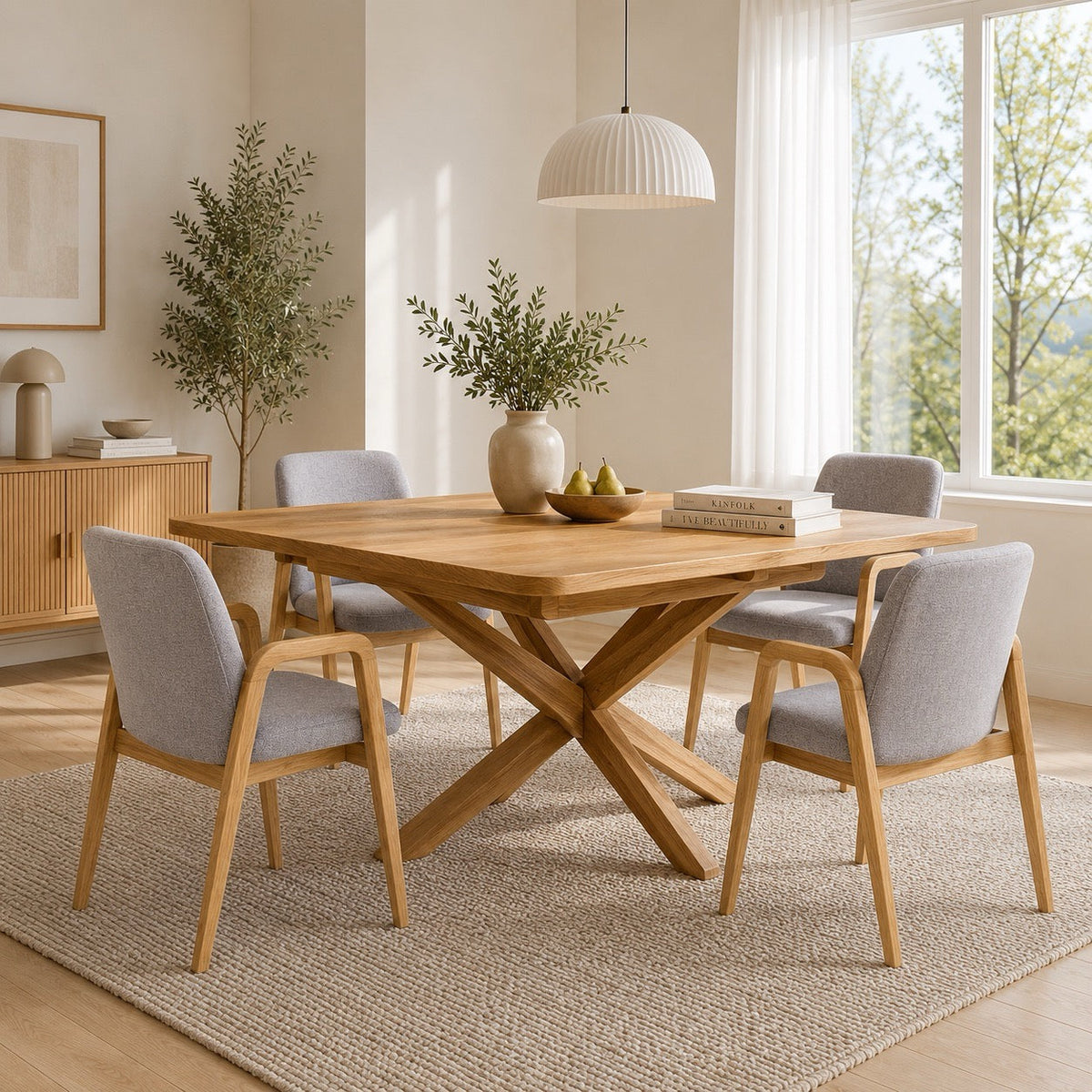 Table à manger à rallonges avec pieds croisés en chêne massif VELLE 39 | LoftStory