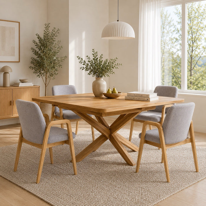 Table à manger à rallonges avec pieds croisés en chêne massif VELLE 39 | LoftStory